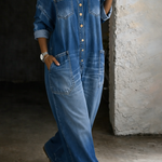 Isla - Combinaison en denim épaules dénudées