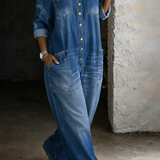 Isla - Combinaison en denim épaules dénudées