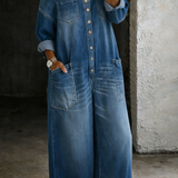 Isla - Combinaison en denim épaules dénudées