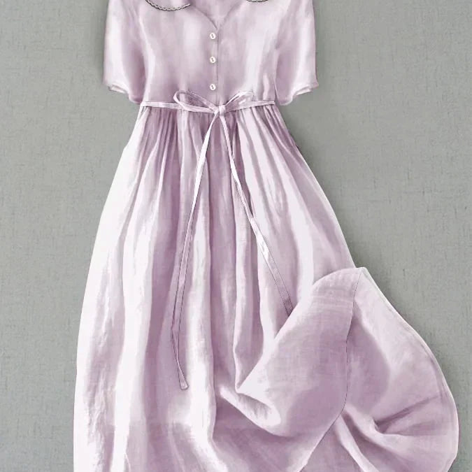 Isla | Robe élégante en coton-lin à manches mi-longues