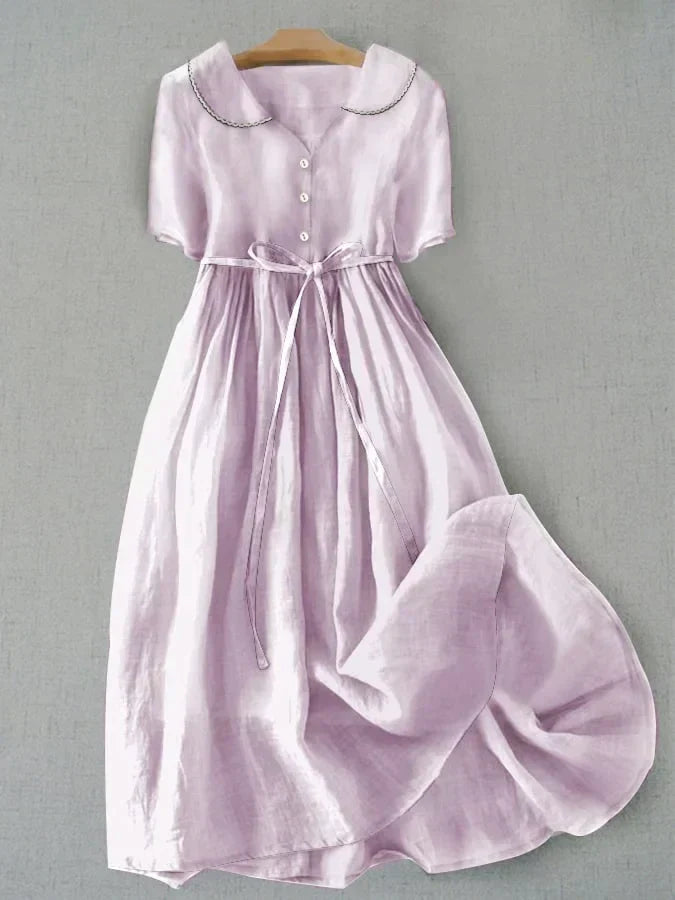 Isla | Robe élégante en coton-lin à manches mi-longues