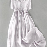 Isla | Robe élégante en coton-lin à manches mi-longues