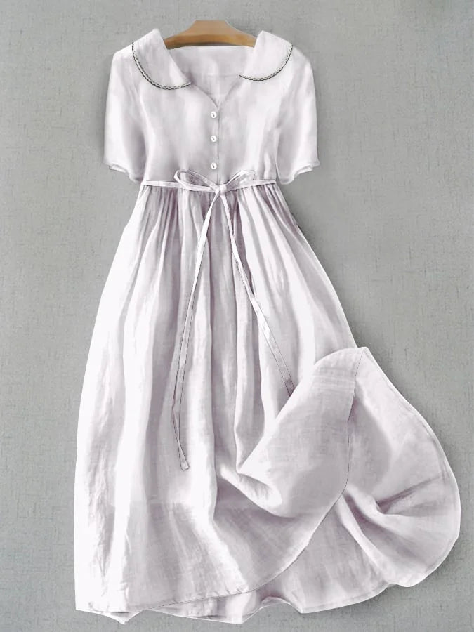 Isla | Robe élégante en coton-lin à manches mi-longues