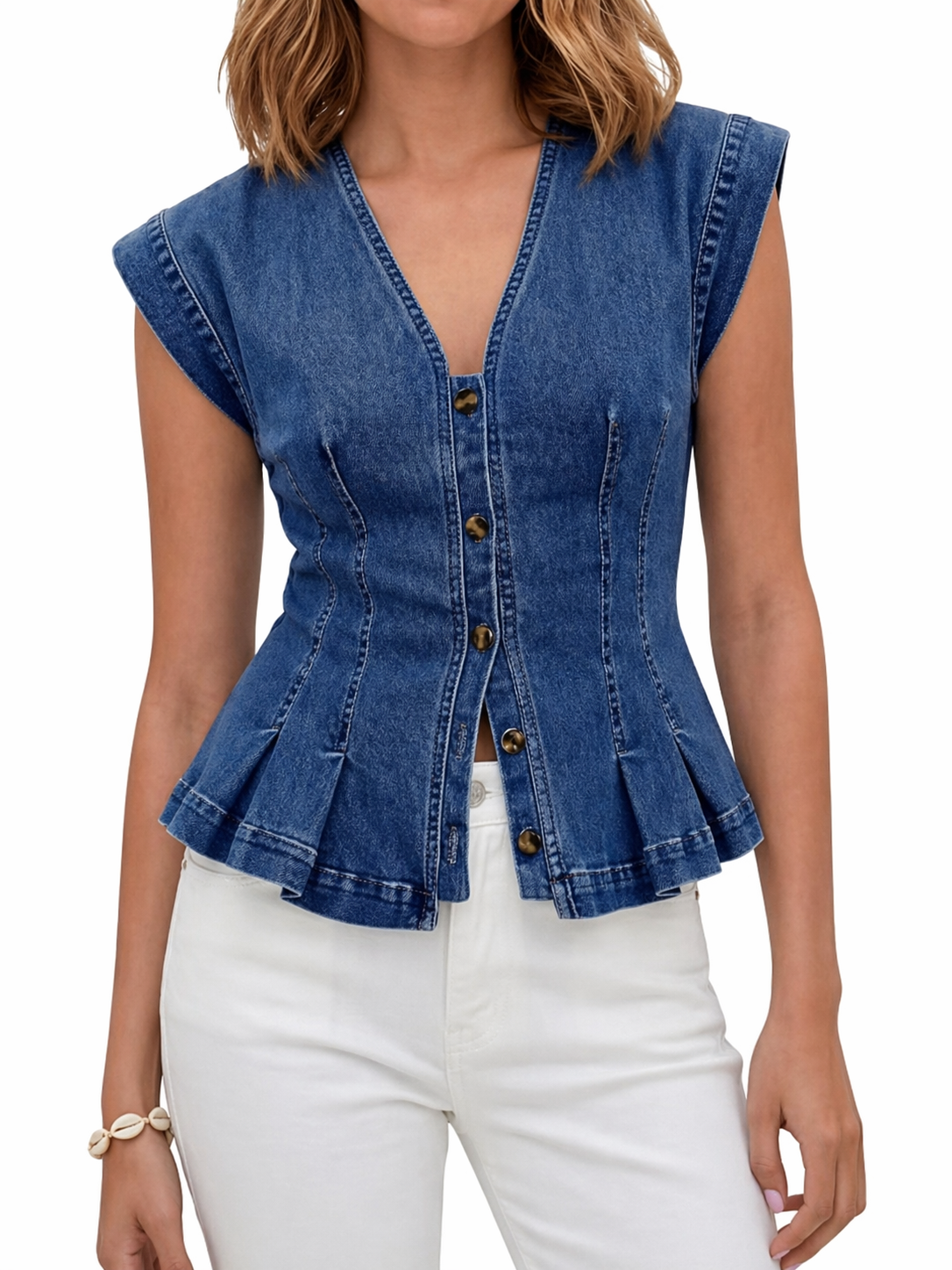 Isobel - Haut en denim à col en V