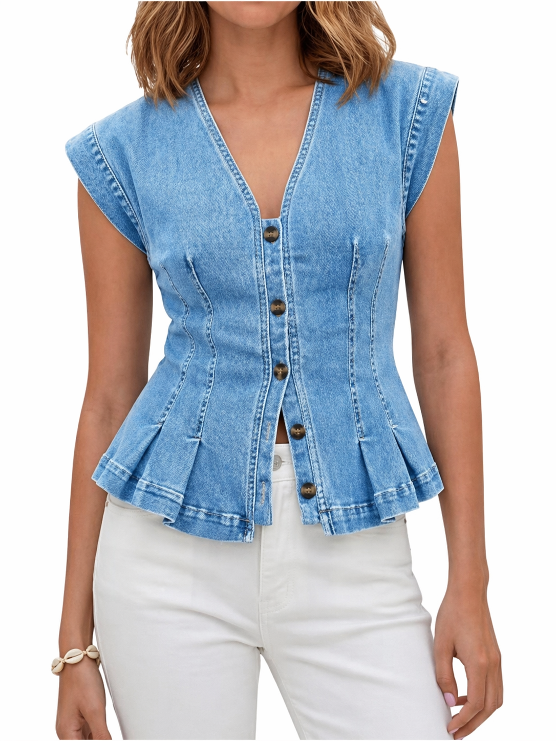 Isobel - Haut en denim à col en V