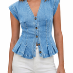 Isobel - Haut en denim à col en V
