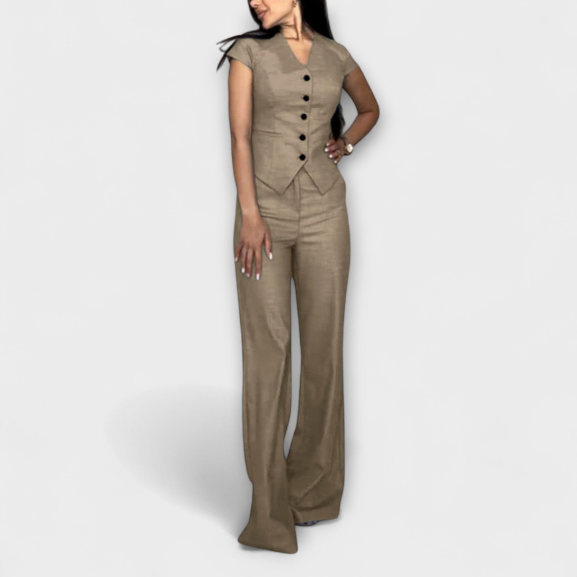 Ivy - Ensemble haut col V et pantalon élégant