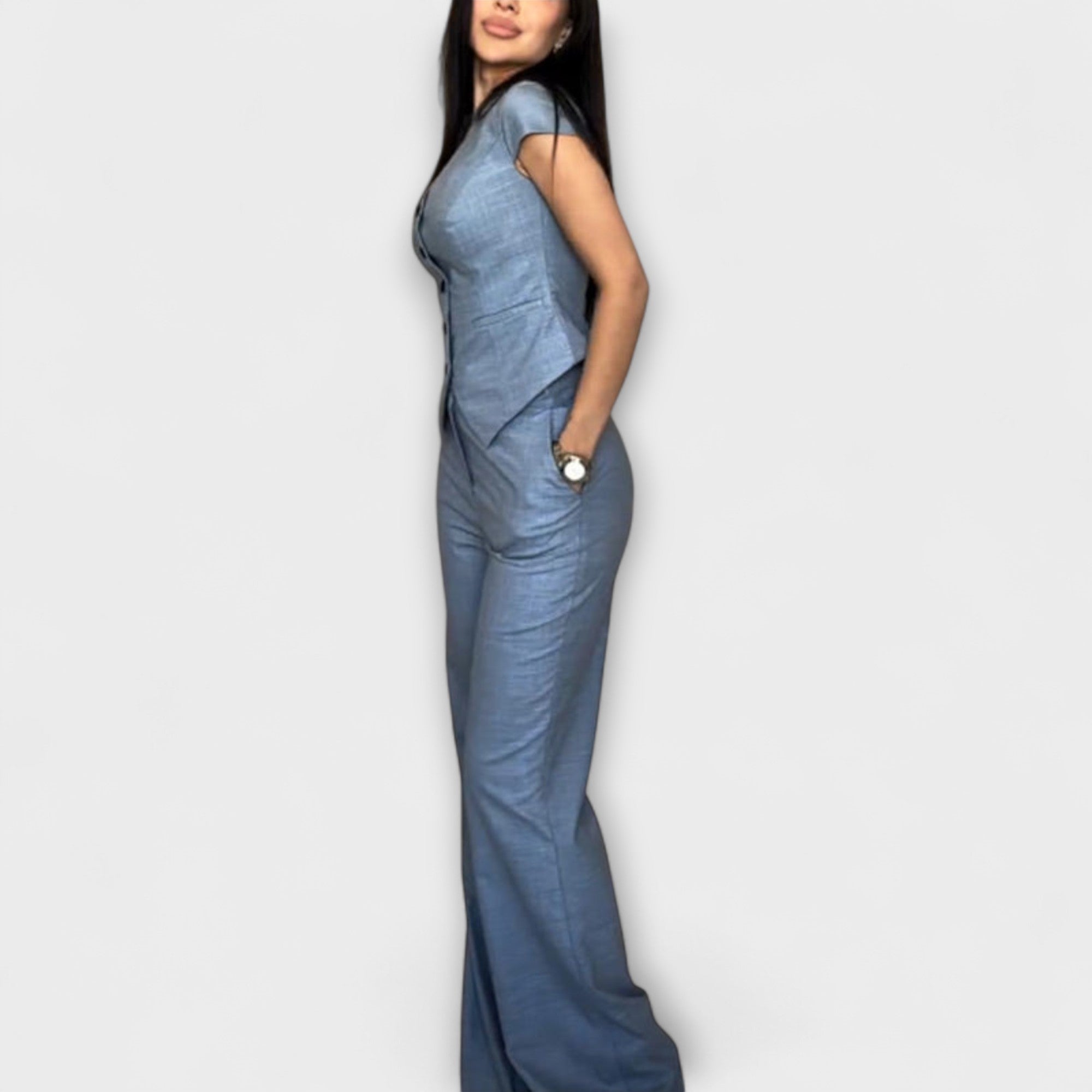 Ivy - Ensemble haut col V et pantalon élégant