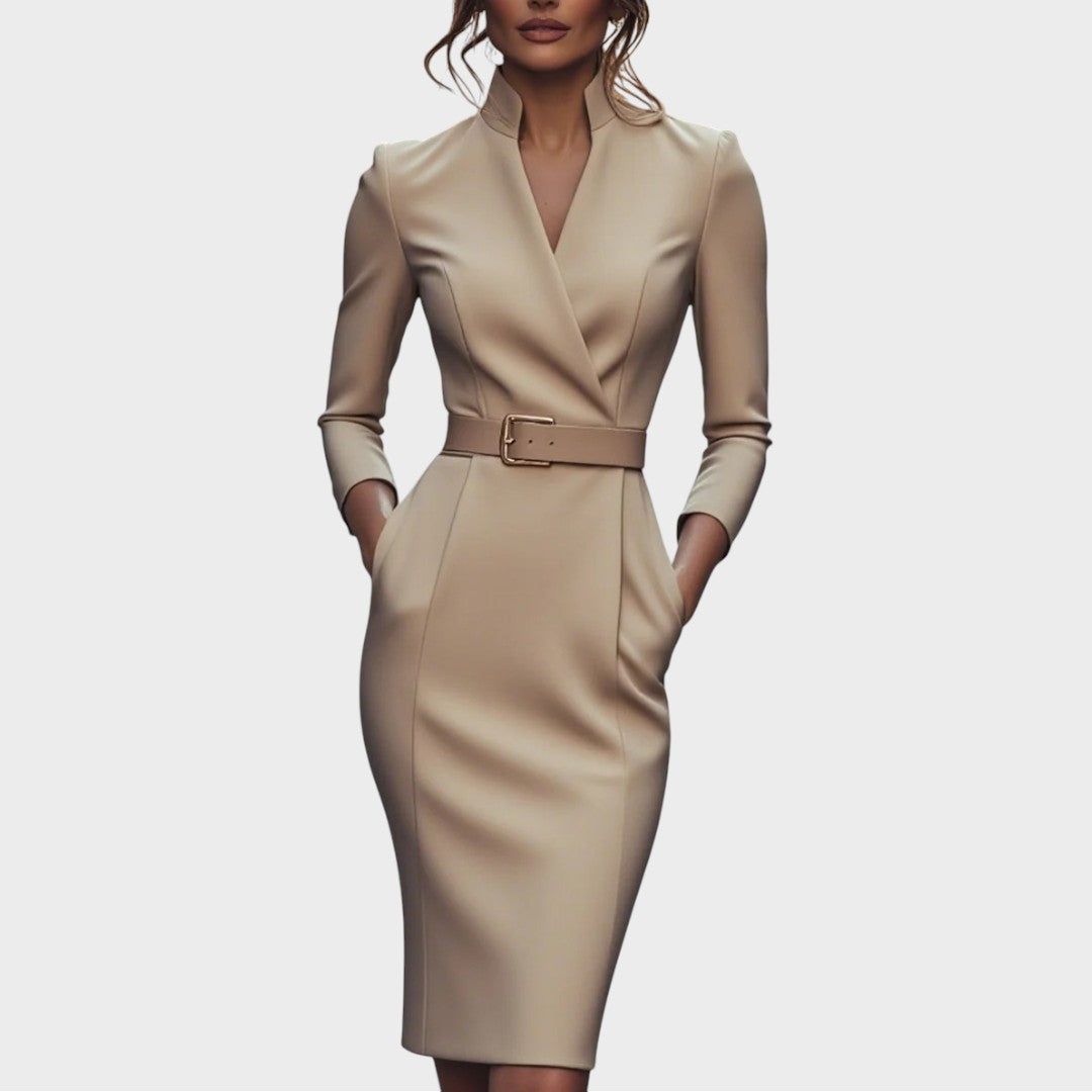 Jana | Robe droite noire élégante avec ceinture