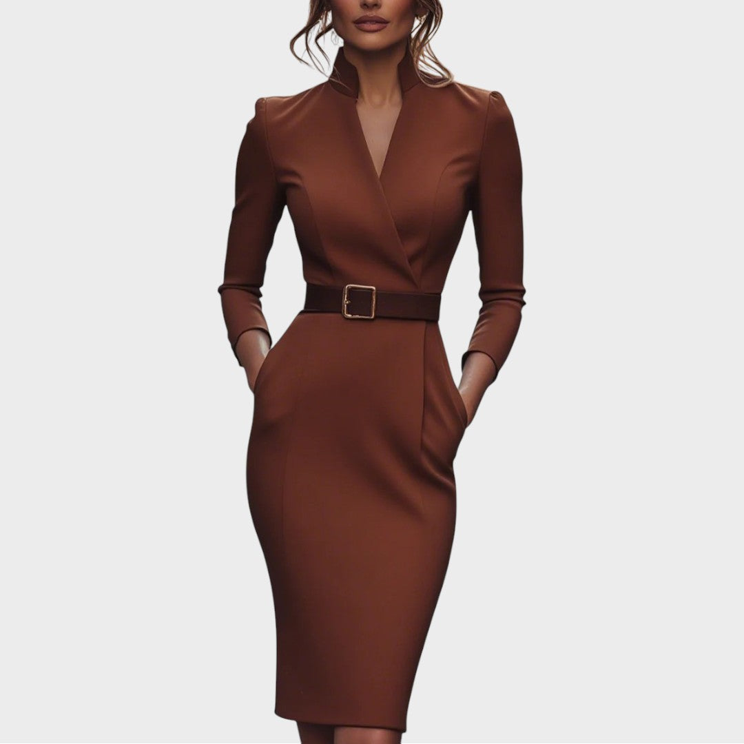 Jana | Robe droite noire élégante avec ceinture