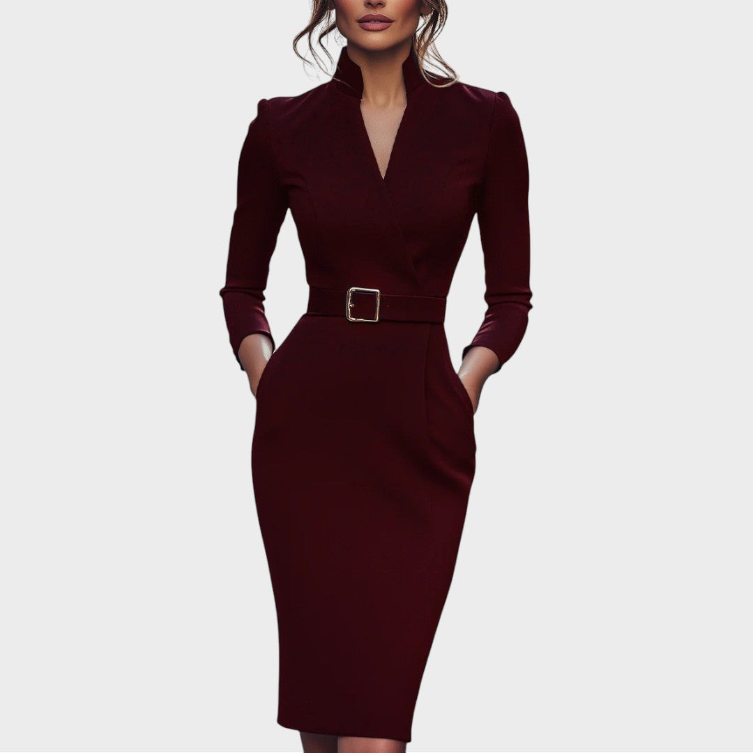 Jana | Robe droite noire élégante avec ceinture