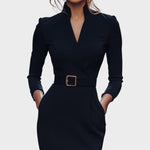 Jana | Robe droite noire élégante avec ceinture