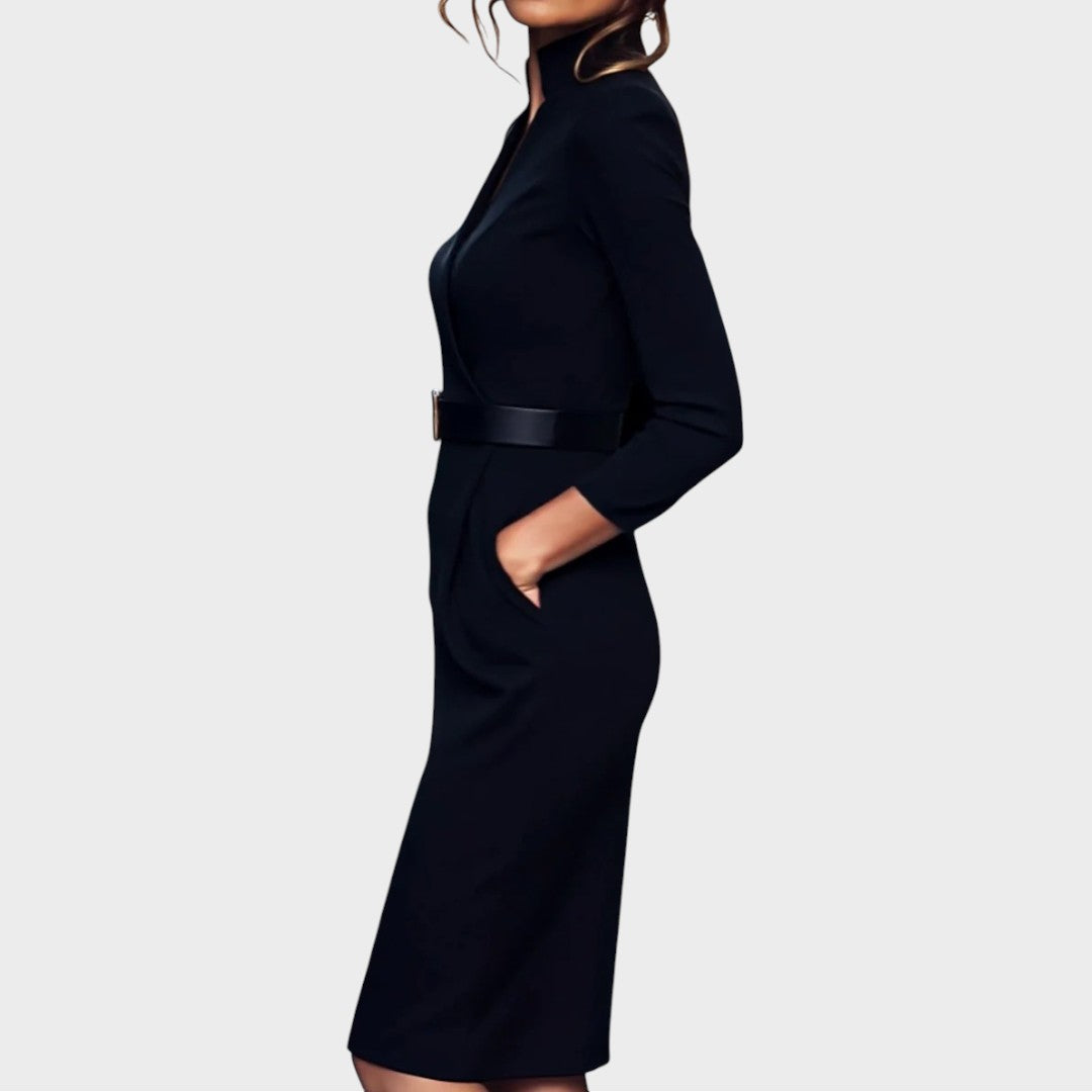 Jana | Robe droite noire élégante avec ceinture