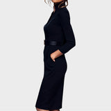 Jana | Robe droite noire élégante avec ceinture
