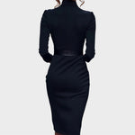 Jana | Robe droite noire élégante avec ceinture