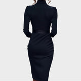 Jana | Robe droite noire élégante avec ceinture