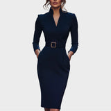 Jana | Robe droite noire élégante avec ceinture