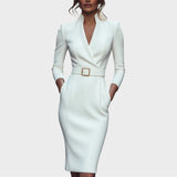 Jana | Robe droite noire élégante avec ceinture