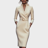 Jana | Robe droite noire élégante avec ceinture
