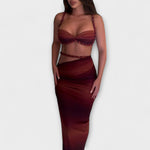 Jane - Ensemble crop top tressé dégradé et jupe superposée