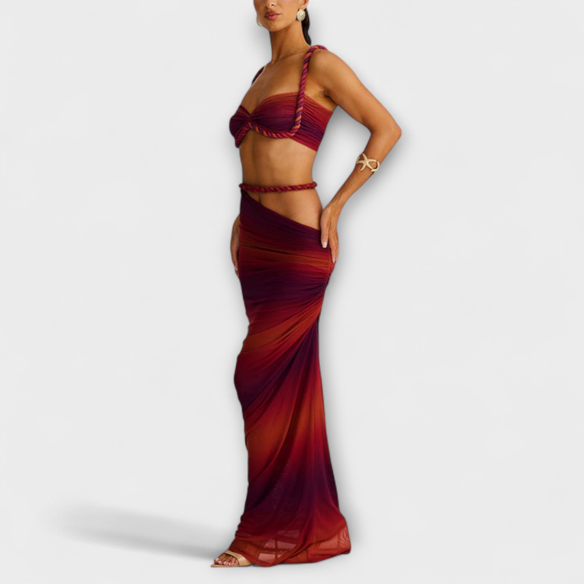 Jane - Ensemble crop top tressé dégradé et jupe superposée