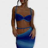 Jane - Ensemble crop top tressé dégradé et jupe superposée