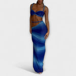 Jane - Ensemble crop top tressé dégradé et jupe superposée