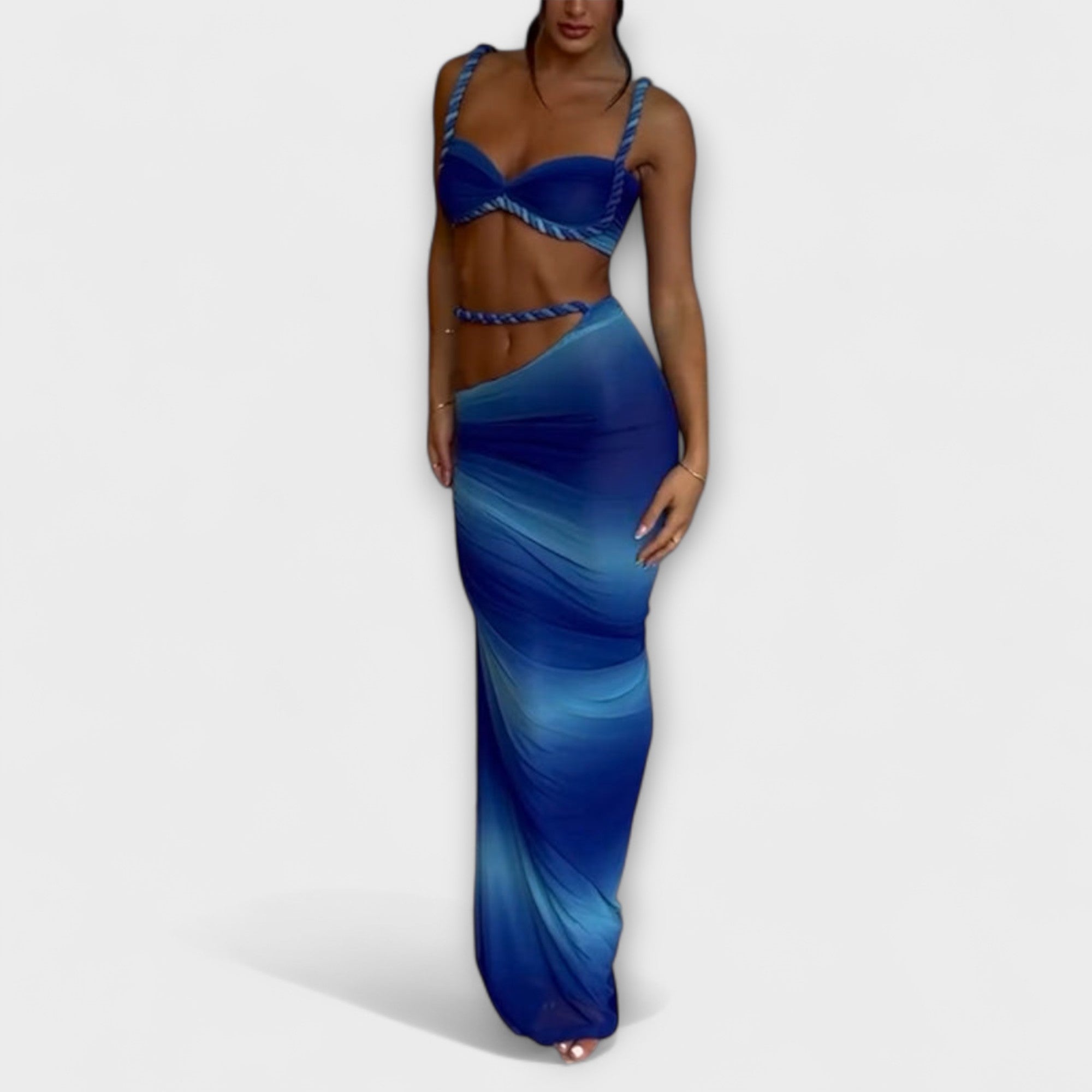 Jane - Ensemble crop top tressé dégradé et jupe superposée