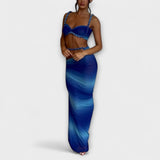 Jane - Ensemble crop top tressé dégradé et jupe superposée