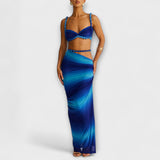 Jane - Ensemble crop top tressé dégradé et jupe superposée