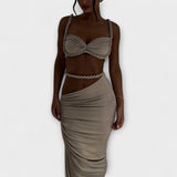 Jane - Ensemble crop top tressé dégradé et jupe superposée