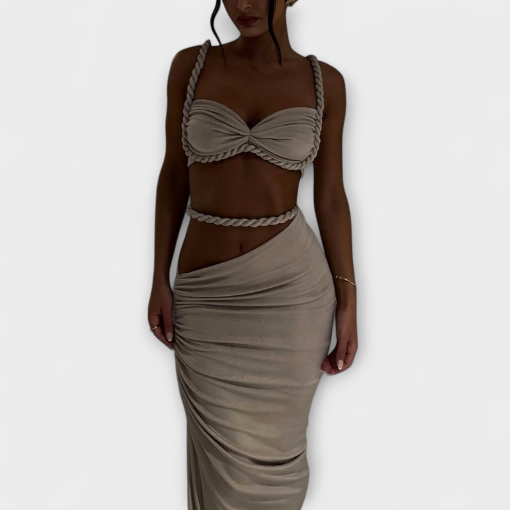 Jane - Ensemble crop top tressé dégradé et jupe superposée