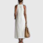 Jimena | Robe midi en coton et lin à col mao