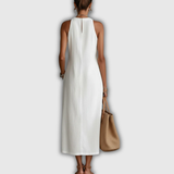 Jimena | Robe midi en coton et lin à col mao