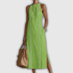 Jimena | Robe midi en coton et lin à col mao