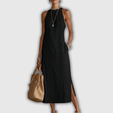 Jimena | Robe midi en coton et lin à col mao