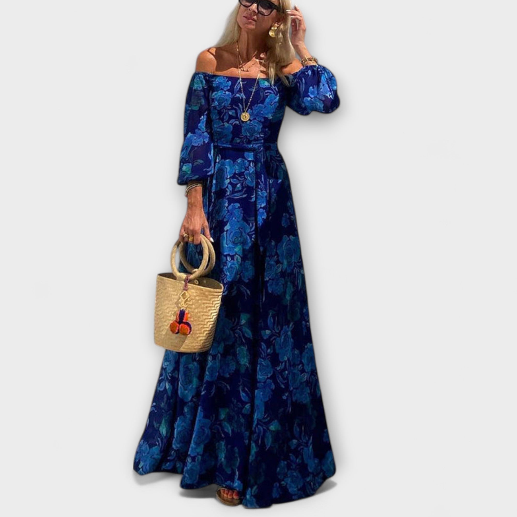 Juniper – Robe longue fleurie à épaules dénudées et haut froncé, idéale pour les vacances