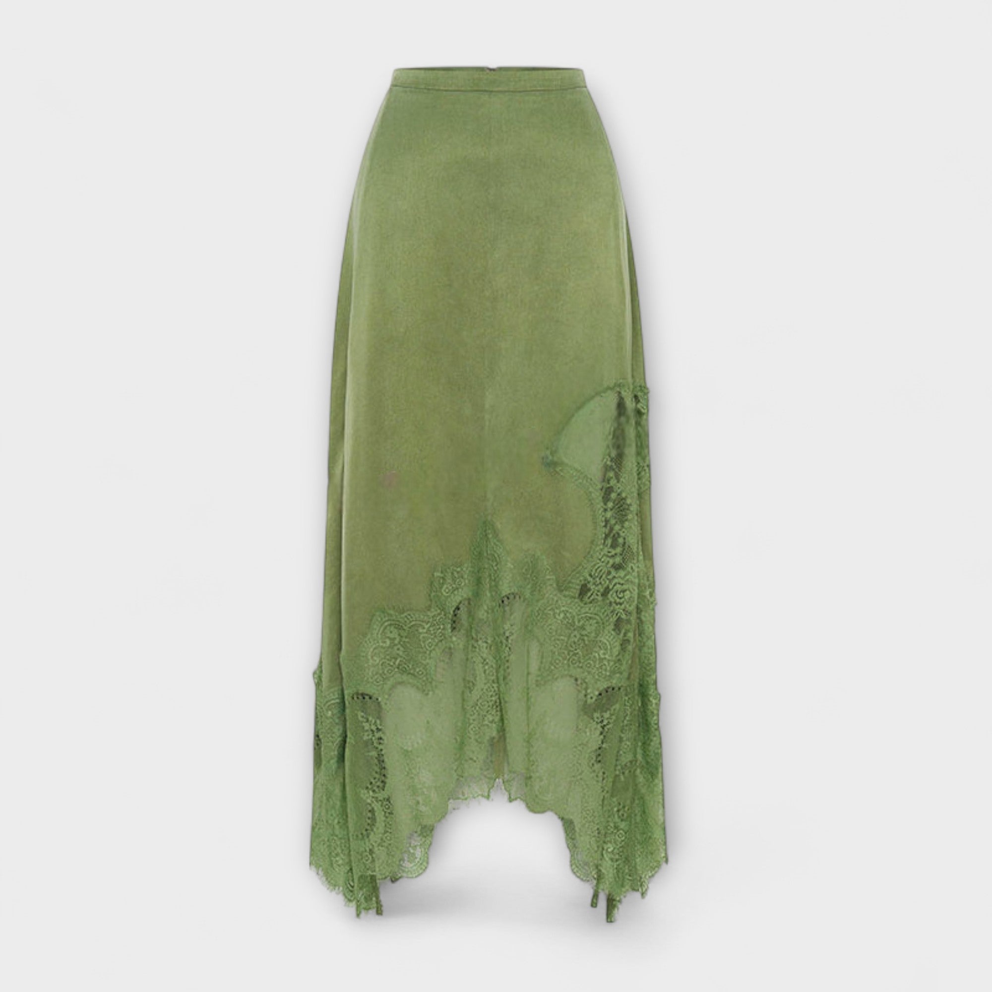 Kaia - Blouse en satin à liseré de dentelle et encolure plissée, en ensemble