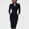 Kate | Robe noire raffinée à ceinture et col mao