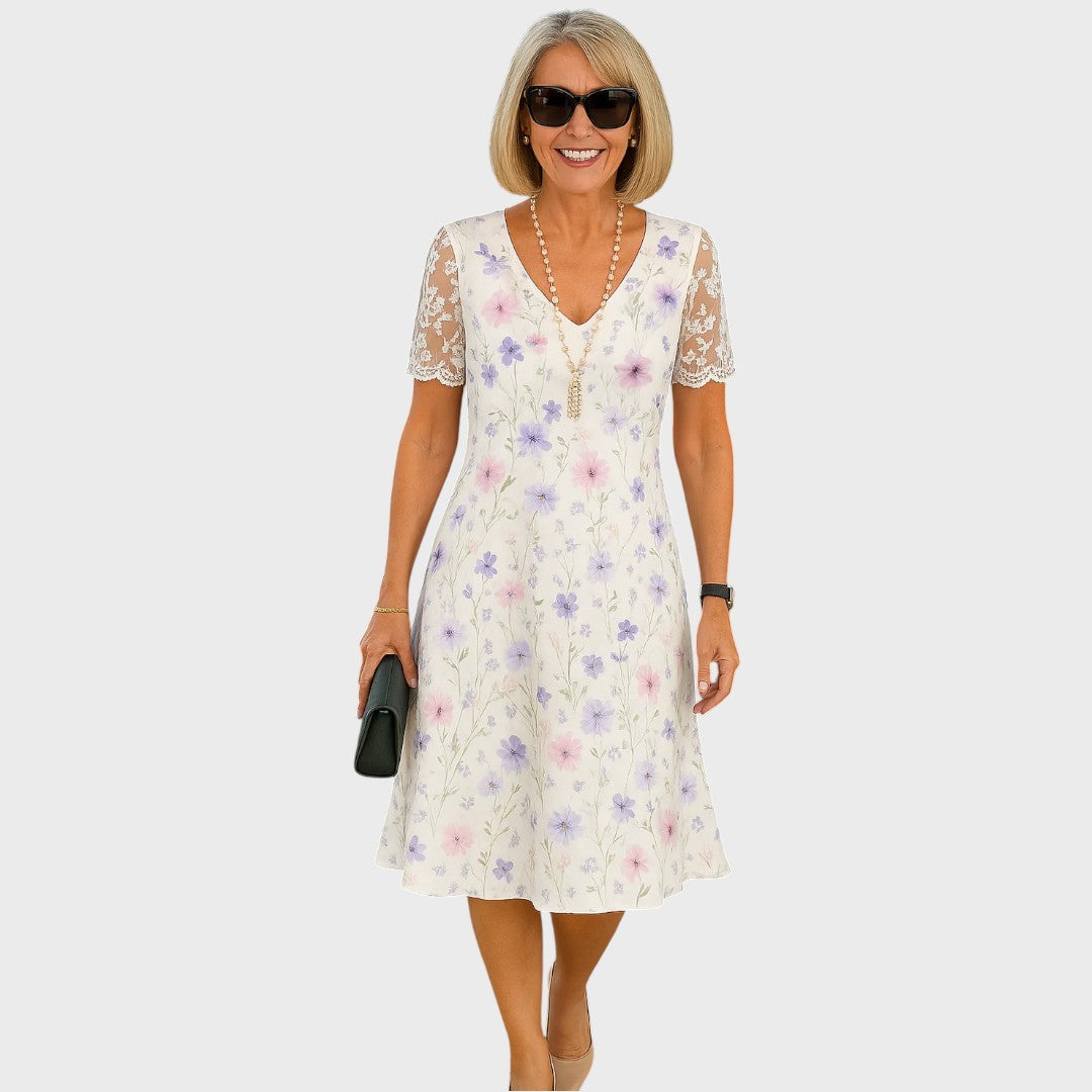 Laura | Robe midi élégante à détails en dentelle