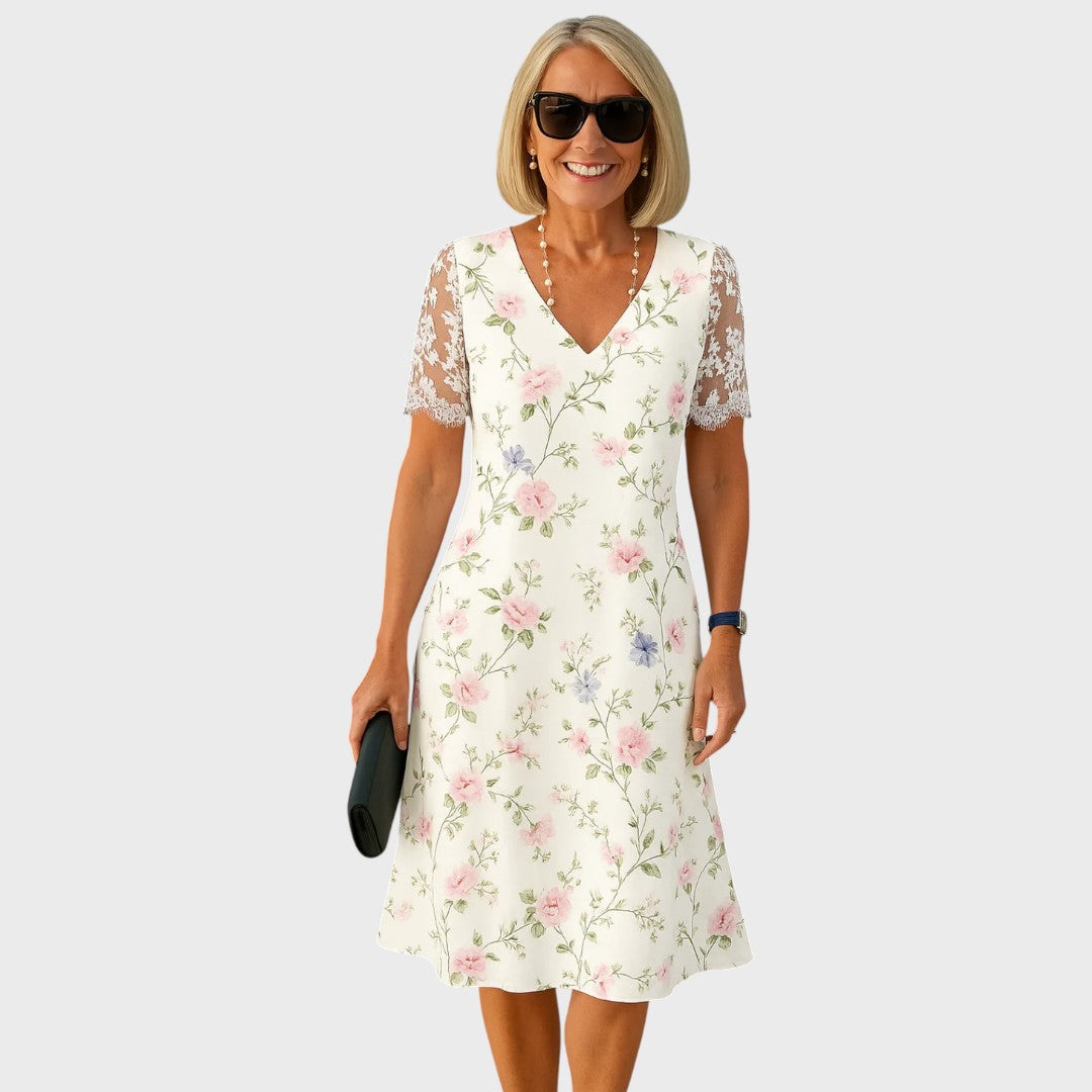 Laura | Robe midi élégante à détails en dentelle