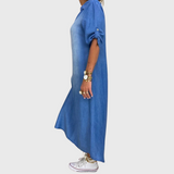 Lea - Robe longue effet denim avec fente latérale