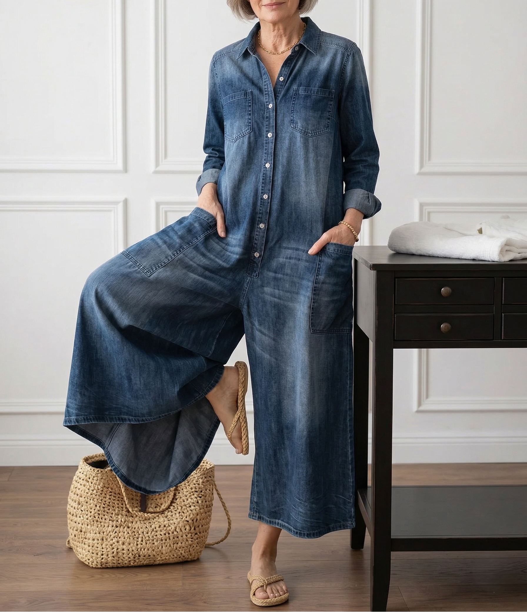 Lily - Combinaison en coton effet denim