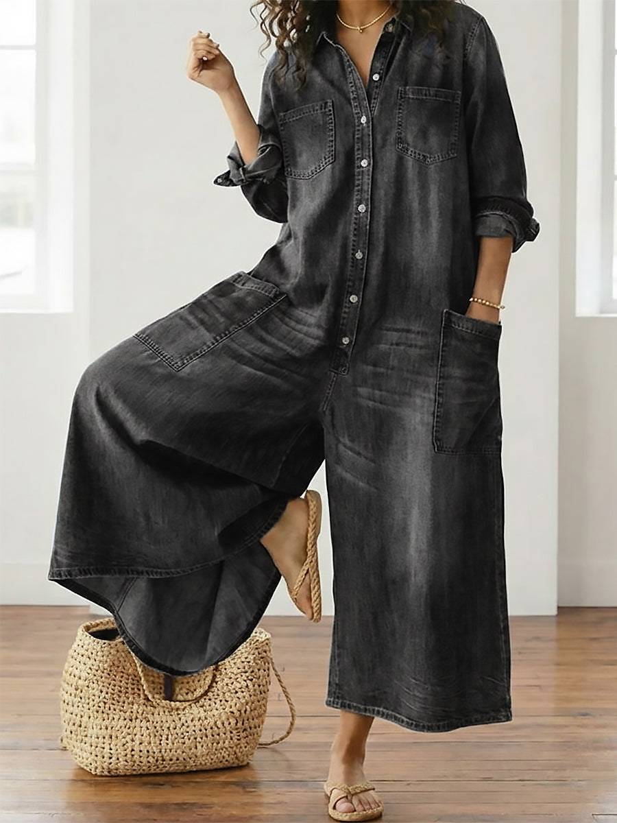 Lily - Combinaison en coton effet denim