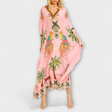 Linda - Robe épaules dénudées à épaule asymétrique et imprimé palmiers