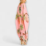 Linda - Robe épaules dénudées à épaule asymétrique et imprimé palmiers