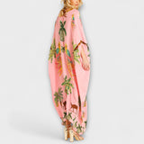 Linda - Robe épaules dénudées à épaule asymétrique et imprimé palmiers
