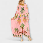 Linda - Robe épaules dénudées à épaule asymétrique et imprimé palmiers