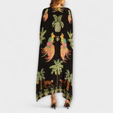 Linda - Robe épaules dénudées à épaule asymétrique et imprimé palmiers
