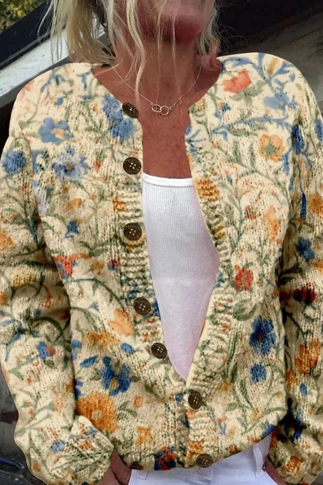 Yolande | Cardigan crème à imprimé fleuri